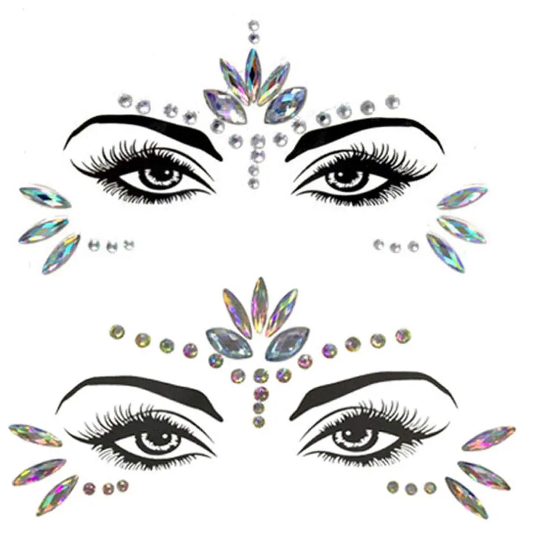 Women's Self-Adhesive Mermaid Face Gems, Stick-On Jewels & Rhinestones for Halloween Cosplay, Rave Festival Decorations (Makeup, Body, Eye, Tattoo Dress-Up Accessories)