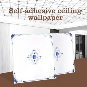 10 Sheets Blue Square Ceiling Self-Stick Wallpaper, Waterproof Wall Stickers, Easy Installation, Cleanable, Kitchen Living Room Bathroom Bedroom Decor