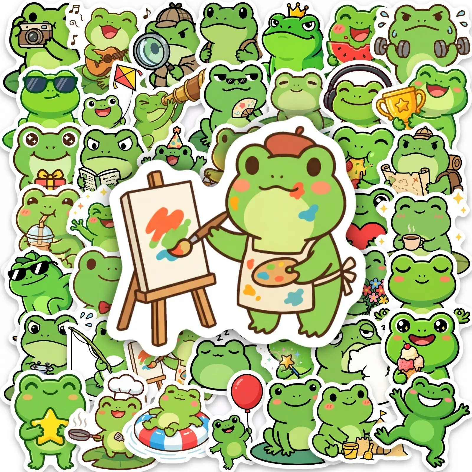 50pcs Cute Cartoon Frog Stickers Series, Decorative Graphic Decal, Suitable for Scrapbooks, Diaries, Laptops, Water Bottles, Cars, Etc. A Gift with A Positive Message and Based on Faith.