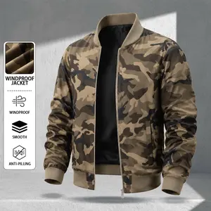 Men’s camouflage baseball-collar jacket, casual aviator top for spring/autumn, trendy versatile windproof workwear jacket, retro American-style jacket shirt