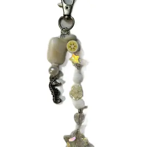 Handmade White Keychain with Seahorse Charm and Cute Beads for Stylish Accessories