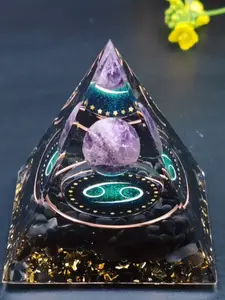 1pc Twelve Constellations Theme Orgone Pyramid Taurus/Scorpio/Leo/Pisces/Cancer/Virgo/Libra/Aries Amethyst Peridot Crystal Energy Flow Orgonite Pyramide Meditation Tool Quartz Home Decor, Relaxation, Gifts, Zodiac Signs