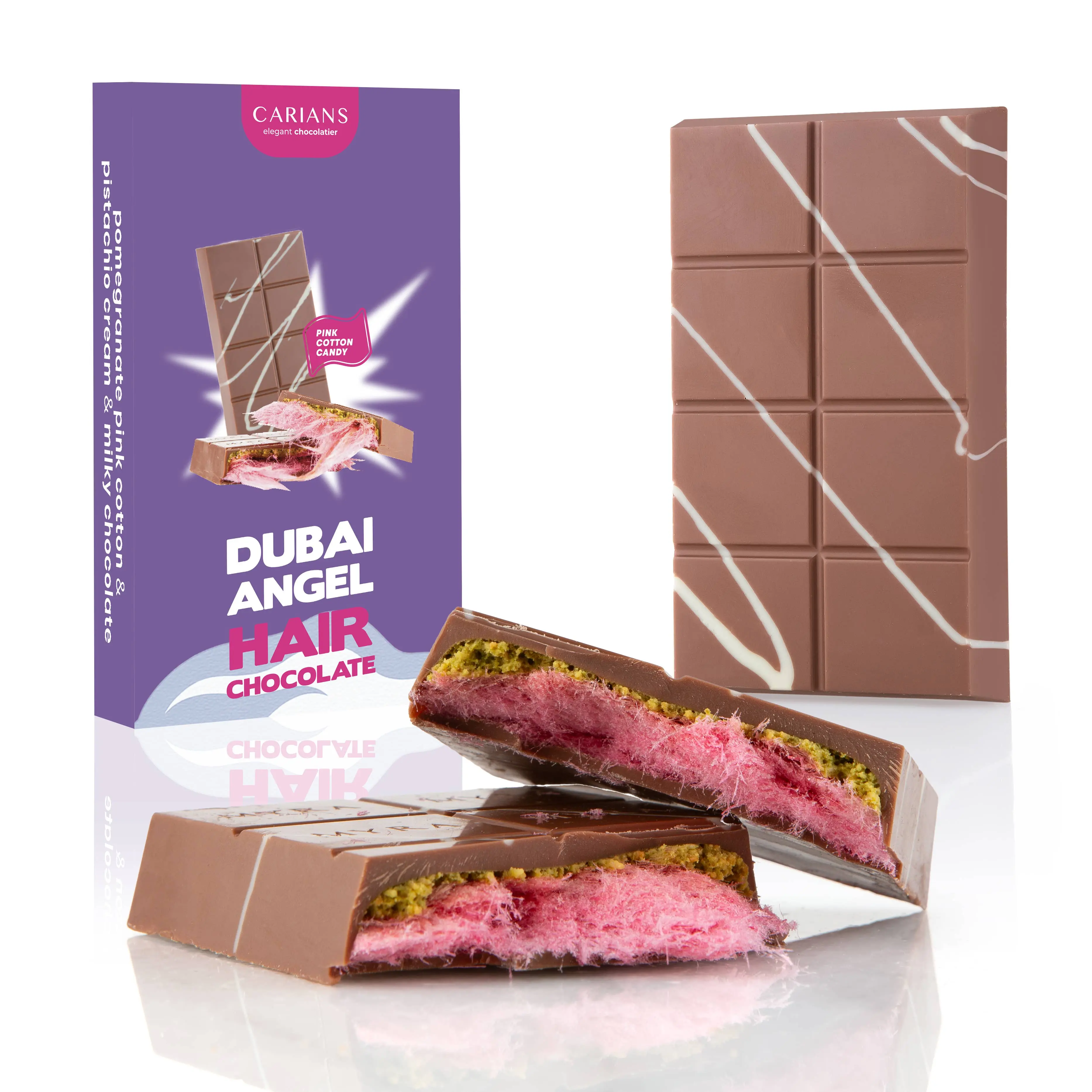 Viral Angel Hair Dubai Bar - Smooth Milk Snack with Pink Cotton Candy Flavor, Sugar-Infused Viral Dessert with Real Ingredients, Pistachio Filling Blocks & Bars; Ships Mon-Thurs to Prevent Melting