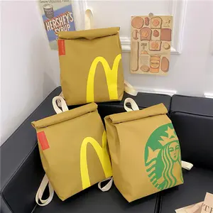 Classic retro Fashion Starbucks larg capacity backpack interesting canvas backpack cute casual canvas bag crossbody bag Shoulder bag for School Student College Adults