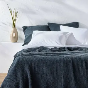 Full/Queen Textured Waffle Coverlet Dark Mineral Blue - Casaluna