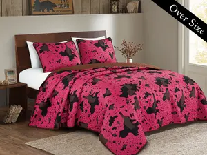 Pink Multicolor Cow Print 3 Piece Oversized Quilt Set