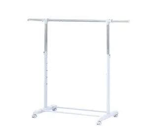 Mainstays Adjustable Rolling Garment Rack Metal Chrome, White, 84-121Wx44Dx123.5-163Hcm