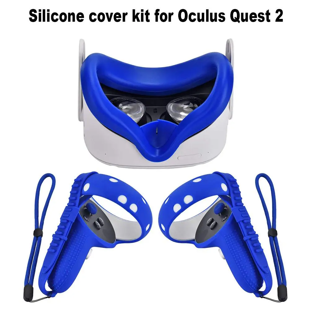 Silicone Cover Kit for Oculus Quest 2 VR Headset, 1 Set Multipurpose VR Accessories Including Silicone Face Cover, Controller Covers with Hand Strap and Joystick Caps, VR Devices Accessory