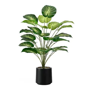 Giant Artificial Money Plant Leaves - 24 Large Plastic Leaves for Tropical Rainforest Style Indoor Outdoor Decor - Pot Not Included