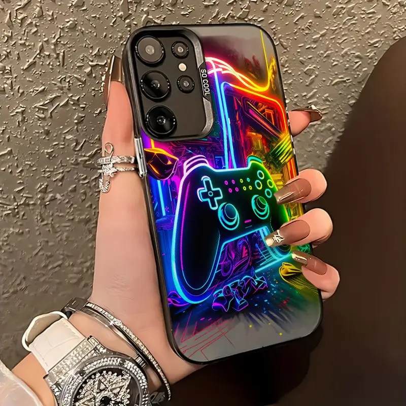 Neon Game Controller Cellphone Cover for iPhone 12-17,11,7-8,Pro,ProMax,Plus,Air,e,X,XS,XAMAX - Black Rainbow Light Effect Pattern, Game Joystick Design, Protection for Handheld Devices, Birthday Gift