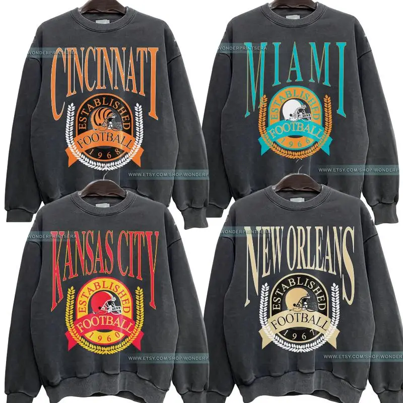 Vintage All Team Football Sweatshirt – Retro 90s Varsity Style Crewneck, DARK HEATHER Unisex Pullover, Classic Sports Fan Gift For Fans, Menswear Womenswear