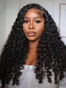 Long Curly Wig for African American Women, Afro Curly Wig, Synthetic Deep Wave Wig, Natural Middle Part, Suitable for Daily Wear and Role Play, Synthetic Wigs