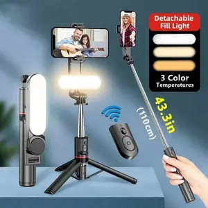 Bluetooth Selfie Stick Tripod with 3-Color Fill Light, Foldable Wireless Remote Stand for iPhone & Xiaomi Smartphones, Video Recording