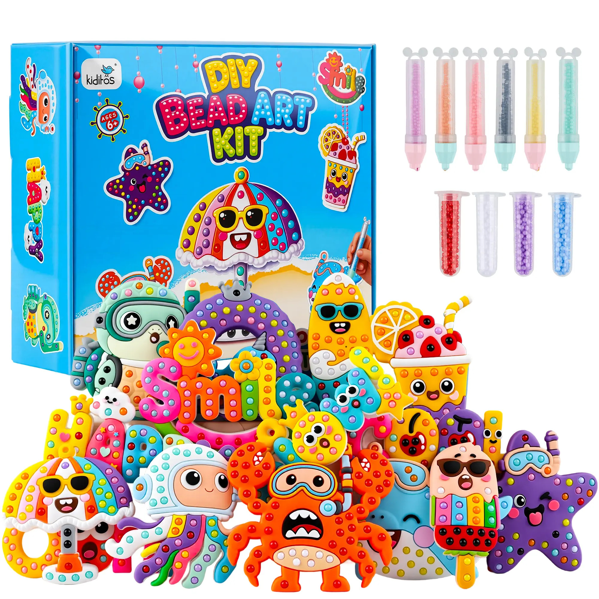 Kiditos DIY Bead Art & Mosaic Kit for Kids Ages 3+, All-in-One Arts & Crafts Supplies with Templates & Bead Pens, Make Custom Jewelry & Bead Charms Fine Motor Hands-On Activity, Perfect Birthday & Holiday Party & Back to School Gift for Girls Boys