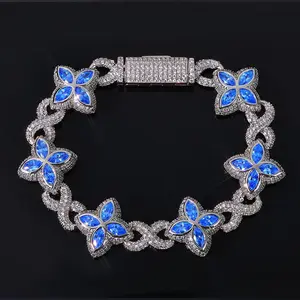 [ICE HUE]18K Gold Vacuum Plated Copper with 5A+ Sri Lanka Zircon Bracelet Four-Leaf Clover Cuban Link for Men - Hip Hop Luxury Everyday Wear, Versatile Trendy Jewelry