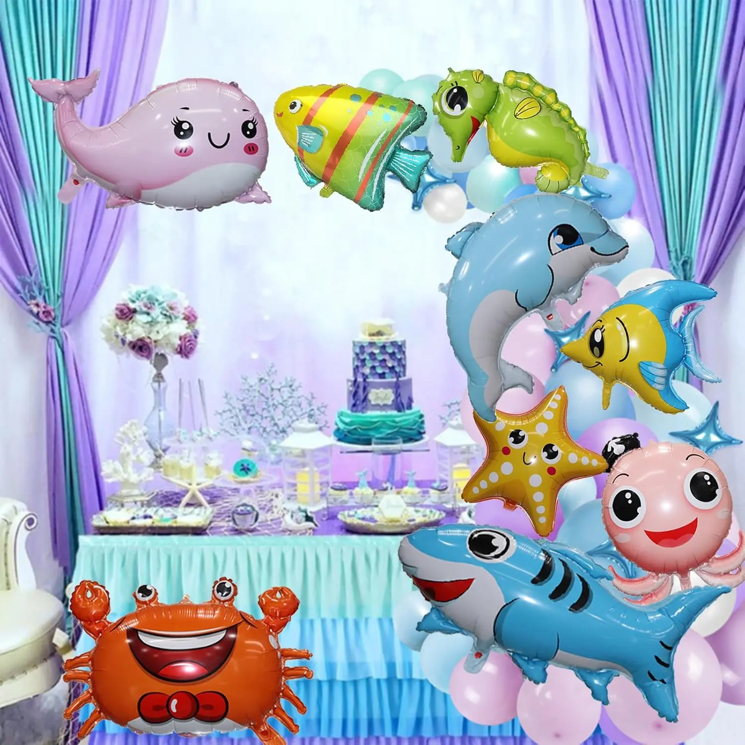 12Pcs Large Foil Sea Animal Balloons - Dolphin, Whale, Starfish, Octopus, Crab, Tropical Aluminum Film Decorations with Pump, Balloon Party Supplies for Beach, Graduation, Anniversary Events | Tools & Hardware Power Tool Accessories