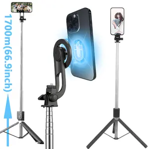 Magnetic Quick-Release Selfie Stick Tripod with Wireless Remote, Universal Metal Plate, Compatible with iPhone 16 Pro Max & Samsung S24, Selfie Stand