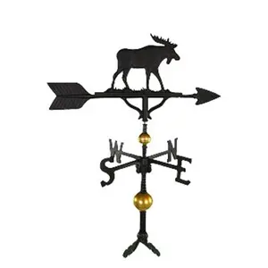 212 MAIN 300 Series 32" Tall Deluxe Black Moose Shape Cast Aluminum Weathervane, Wind Direction Indicator, Adjustable Base