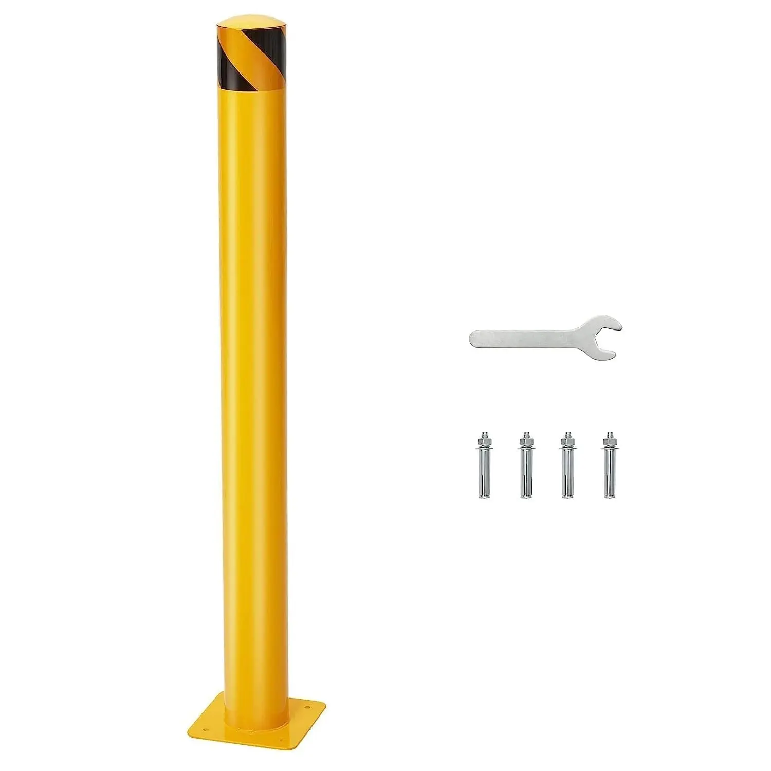 Garvee 1-Pack Safety Bollard - 42x4.5in (HxD) Yellow Carbon Steel Post, 4 Anchor Bolts, 2-Minute Tool-Free DIY Installation for DIY Users, Outdoor Traffic Control, ADA-Compliant Space Guarding, Acid Rain Protection, 10,000+ Hour Salt Spray Tests