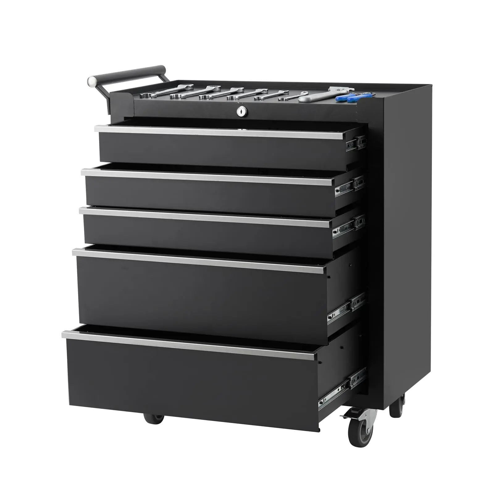 Gaomon Full-Size Heavy-Gauge Steel Rolling Tool Chest, 5-Drawer Lockable Storage Cabinet with Dual Locks, Drawer Liners, Universal Lockable Wheels, Portable Organizer for Garage, Workshop, Tool Organization, Power Tool Organizer