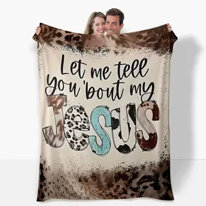 Vintage Inspirational Let Me Tell You Bout My Jesus Print Throw Blanket - Hypoallergenic Polyester, Machine Washable, Chunky Knit Weave, All-Season, Multipurpose Office Shawl, Bed, Sofa, And Travel Blanket-280GSM