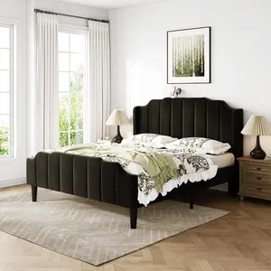MUTICOR Upholstered Bed Frame with Power Outlets,Full/King/Queen Bed Frame, Velvet Classic Headboard & Footboard, No Box Spring Needed,Solid Wood Slats#TikTokShopBlackFriday #ChristmasGifts
