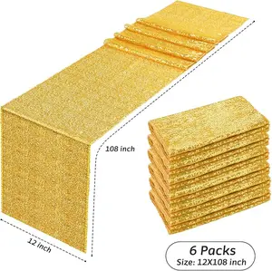 JYFLZQ 6 Pack SummerVibes Sequin Table Runner Gold, 12 x 108 inch Glitter Gold Table Runner for Rectangle Table for Birthday, Wedding, Banquet, Holiday Party Decorations & Baby Shower Special Events Shimmer
