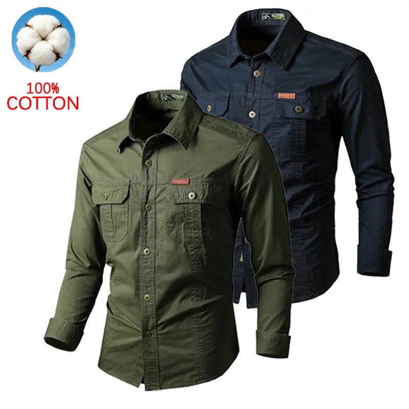Father's Day Gifts 2 Pack Men's 100% Cotton Long Sleeve Cargo Shirts, High Density Wind Resistant Work Shirts with Chest Pockets, Loose Fit Durable Casual Outdoor Shirts for Men outfit lightweight breathable solid color fashion style