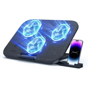 Laptop Cooling Pad, Laptop Cooler 3 Fans for 12-17 Inch Laptops, Height Adjustable Laptop Cooling Stand with 2 USB Port & Phone Holder