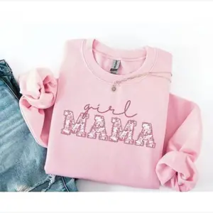 Soulful Floral Girl Mom Sweatshirt, Toile-Style Mama of Girls Sweater, Cozy New Mama Outfit for Mother’s Day, Cute Baby Announcement Pullover, Soft Casual Momma Clothing for Women - AMBER