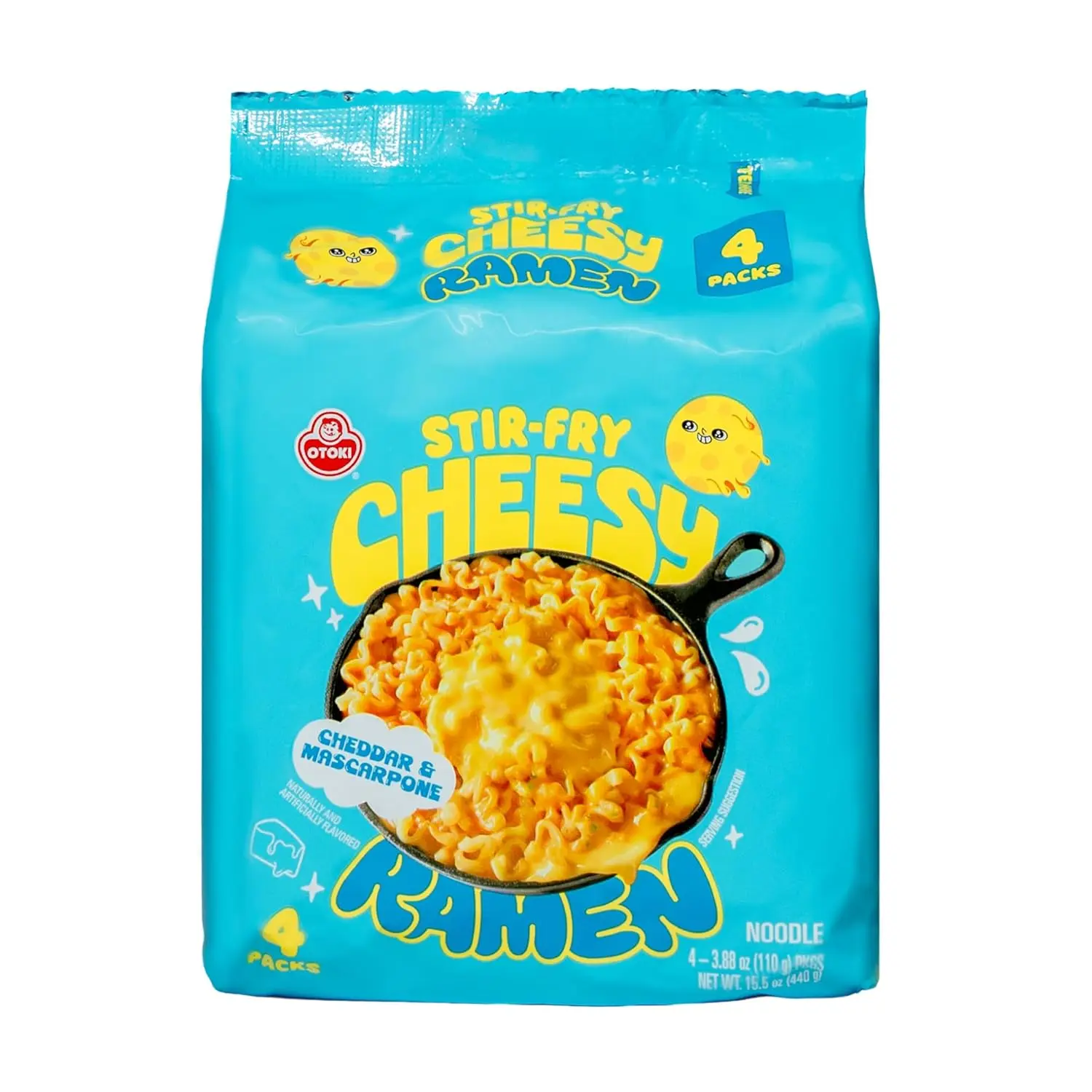 OTOKI Cheesy Instant Ramen Noodles, Cheddar & Mascarpone Cheese Flavor, Korean Ramen, Mac & Cheese Style Noodle Soup, 3.88 oz Packs, 4 Pack, Quick Easy Meal, Pantry-Friendly Instant Noodles