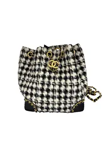 Pre-owned CHANEL tweed Backpacks Chained Drawstring CC Bucket Backpack