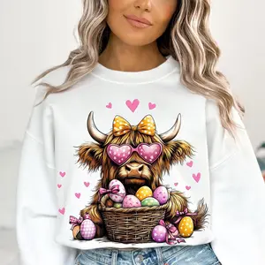 Easter Day Highland Cow Shirt, Cute Cow Easter Shirt, Retro Easter Shirt, Happy Easter Shirt, Sweatshirt , Sweater , Hoodie, Fall Sweatshirt