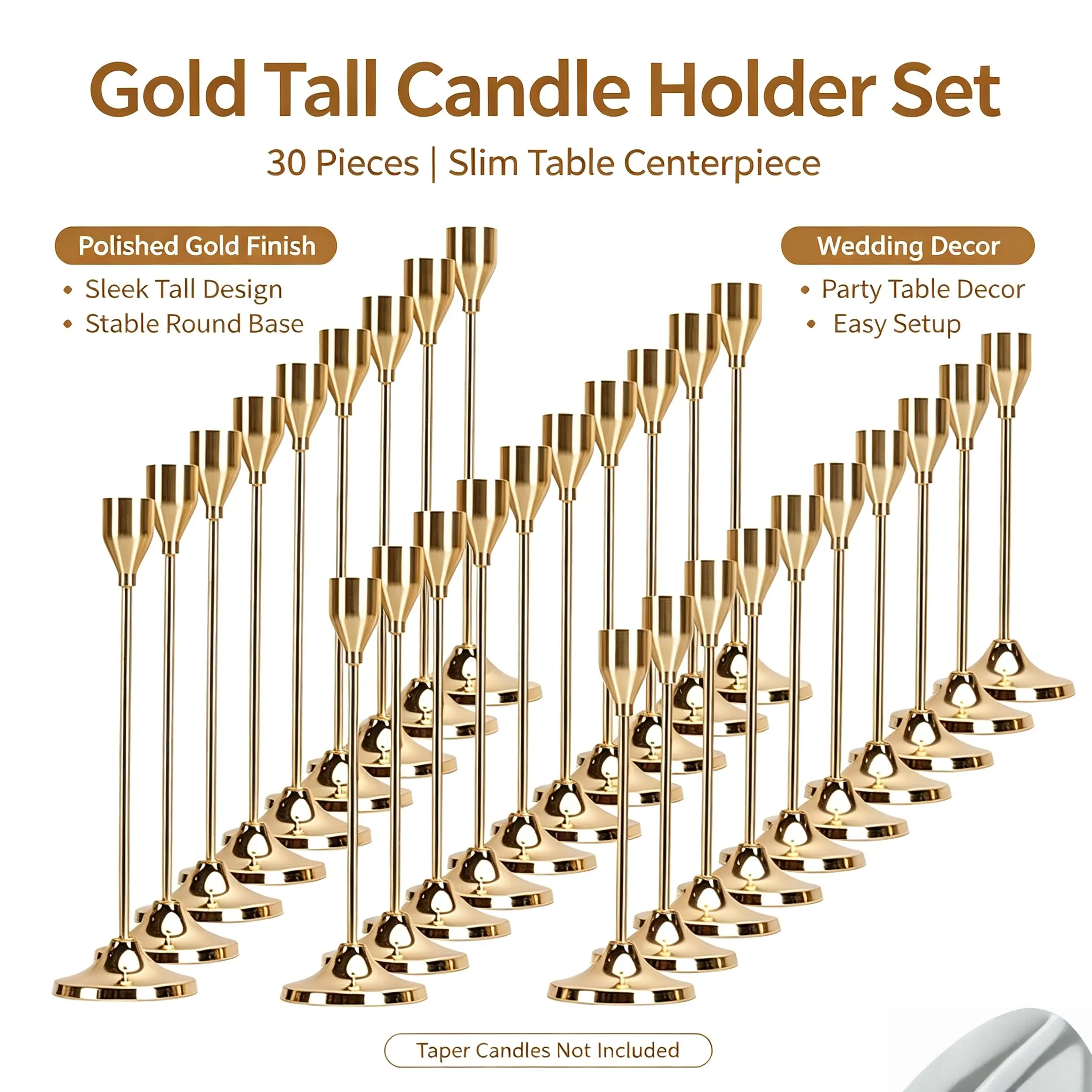Black-Gold Metal Taper Candle Holders Bulk - 30/12-Piece Sets, Casual Minimalist Gold Candlestick Holders, Home Decoration Table Centerpieces for Weddings, Holiday Dinners