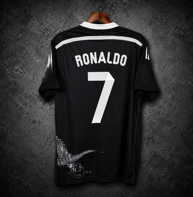 Ronaldo #7 Madrid 2014/2015 UCL Short Sleeve Black Dragon Soccer Jersey