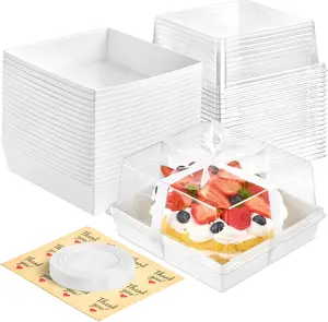 7 x 7 x 4 Inches  Paper Cake Boxes with Clear Lids, 20 Pack Square Charcuterie Boxes Disposable To Go Food Containers for 4-6 Inch Cake, Jumbo Cupcakes, Bakeries