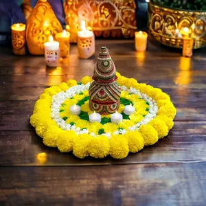 Captivating Marigold Rangoli Set | Artificial Flower Decor for Diwali, Navratri & Weddings | Timeless and Reusable Beauty