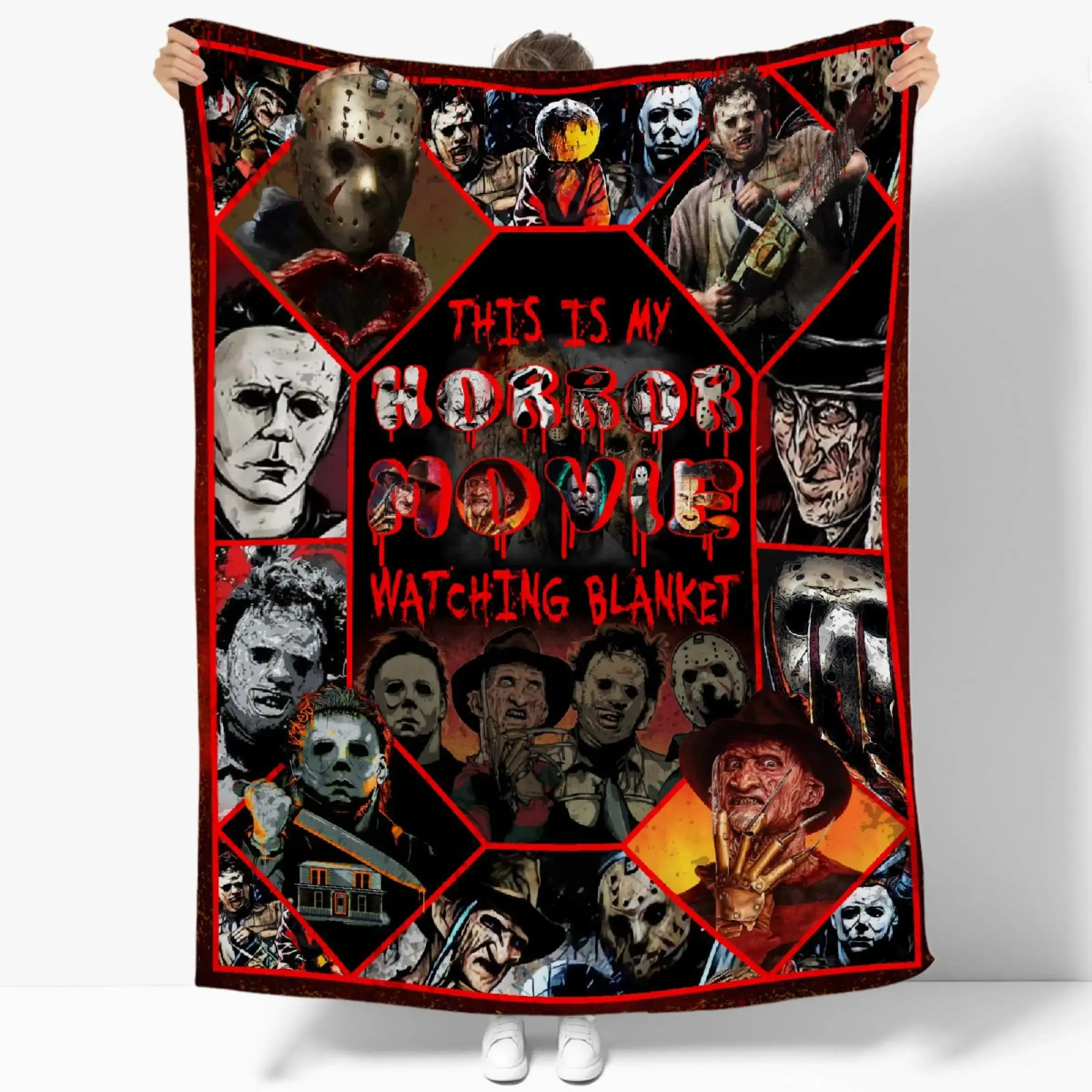 Horror Movie Throw Blanket - Super Soft Plush Flannel Halloween Haunted Spooky Collage Blanket for Kids, Sofa Bed Home Decor, 4-Season Cozy Gift