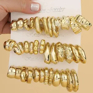 6pairs-18pairs Fashionable Golden-Plated Lightweight Plastic Material Earrings Set,Minimalist Style For Women's Daily Dressing