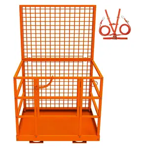 【GARVEE】Heavy Duty Forklift Safety Cage and Man Basket, 43"x45" Foldable Work Platform with Guardrails, Safety Harness, Wheels, and 1800-2200 lbs Capacity for Secure Two-Person Aerial Lifting