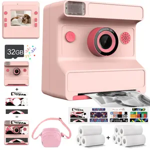 Kids Camera Instant Print,Instant printing children's camera, 1080P digital toddler camera with 32GB card, selfie camera, perfect Christmas and birthday gifts for girls and boys aged 3-12, creative design, included printing paper,World Cup stickers