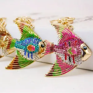 Sparkling Fish Keychain - Crystal Rhinestone Bag Charm & Keyring in Blue Pink & Gold Durable Metal Keyring for Everyday Use or Gift