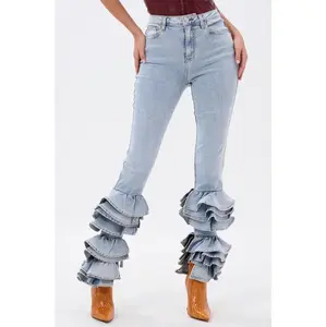 Women's Ruffle-Detailed Denim Jeans