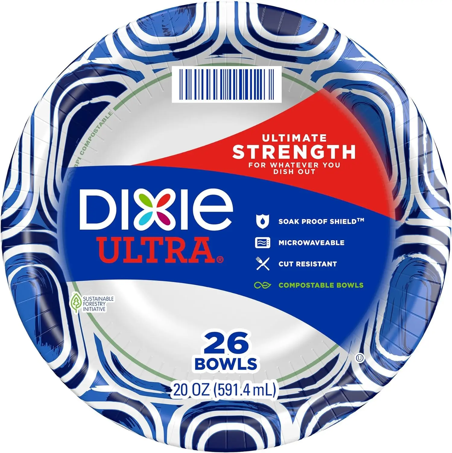 Paper Bowls, 20oz, Dinner or Lunch Size Printed Disposable Bowls, 26 Count (1 Pack of 26 Bowls).