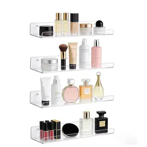 15" Acrylic Wall-Mount Shelf – Perfume & Makeup Organizer, Floating Storage Rack for Kitchen, Bathroom, Bedroom, Books, Magazines, Clear Display Shelves