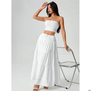 PieceSet sWhiteKnittedTopWovenLongSkirtTwo tiktokPETITEWomen -