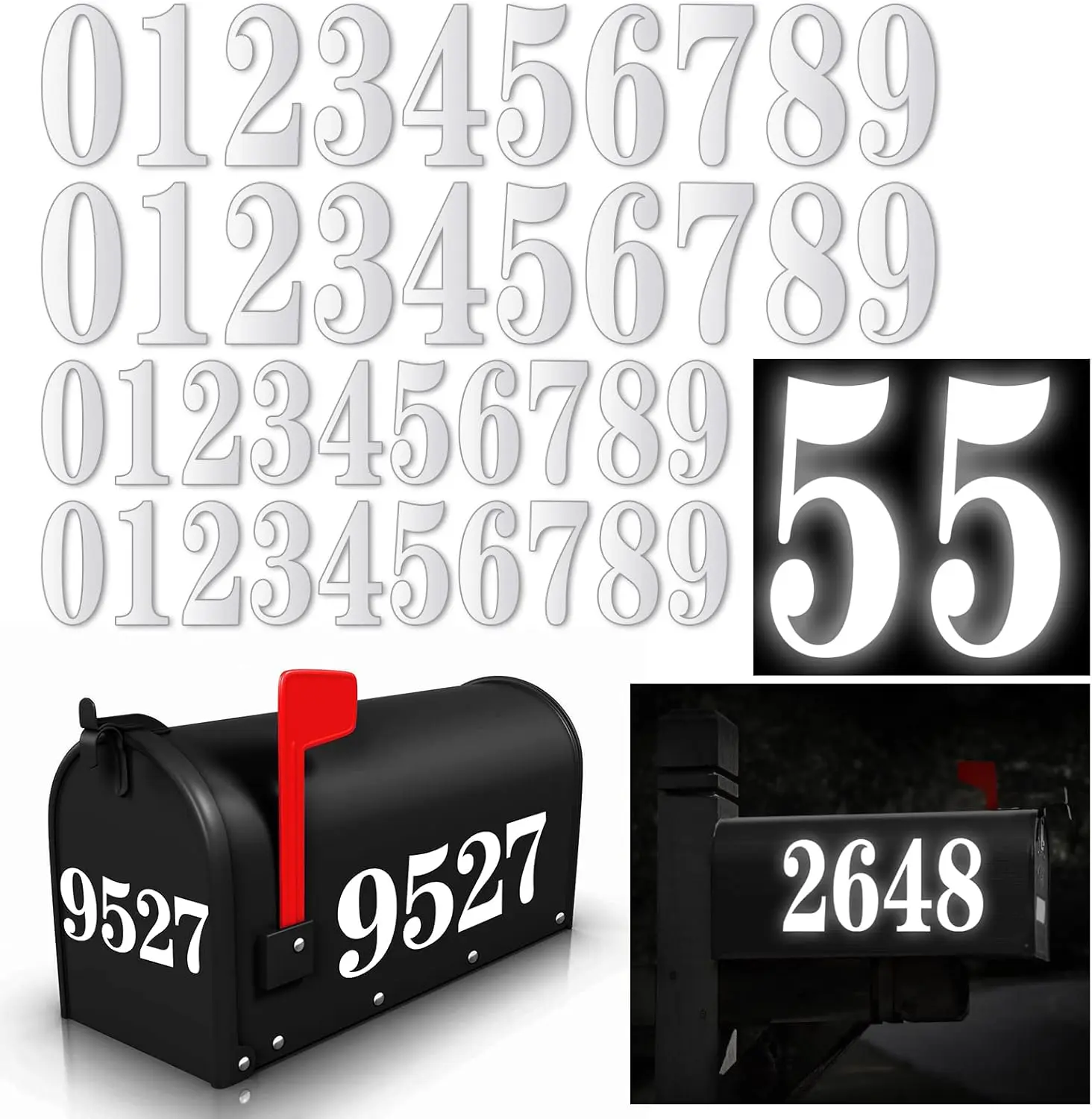 60 PCS White Vinyl Waterproof Self Adhesive Mailbox Address Numbers Labels - 3" (4 Sets) & 4" (2 Sets) 0-9 Stickers for Outdoor House Display, Office Stationery Supplies, Self Adhesive Stickers