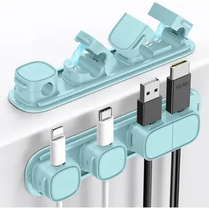 6 Pack   Clips [1s Open/Lock],  Cord Organizer Holder  Adhesive Desk  Management- Organize  Cords Neatly for , Office, ,Desk, Nightstand-Blue