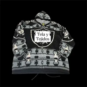 Tela y Tejidos Wool-Blend Knit Sweater Royal Black Aztec Design Thick Warm Breathable Cozy Comfort
