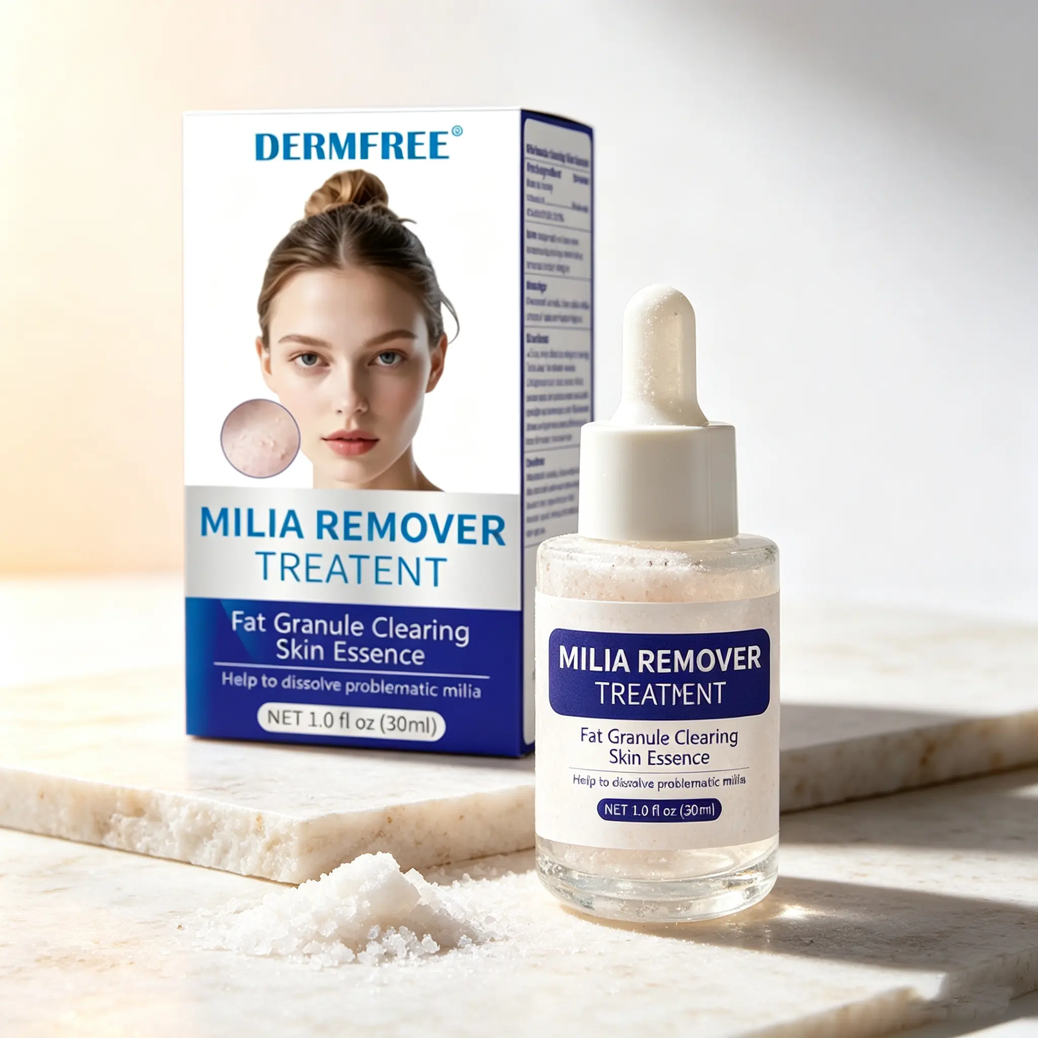 DERMFREE Milia & Skin Tag Remover Serum 30ml, Salicylic & Hyaluronic Acid Fast Acting Care, Brush Applicator for Neck & Body, Skin-Friendly for Sensitive Complexion